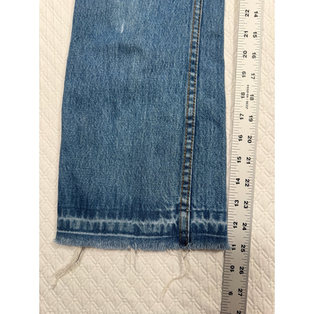 Free People Straight Leg Jeans Blue Med Wash Raw Released Hem W-26 Fit W-28x25 - Picture 6 of 8
